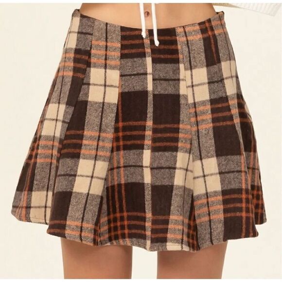 Flannel Plaid Brown Skirt - Picture 2 of 6